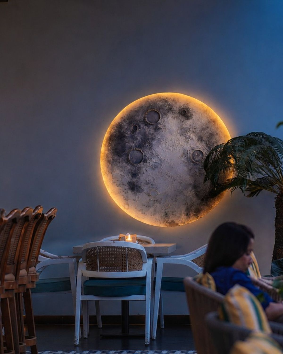 The moon corner at Levitate — rooftop ambience at dusk