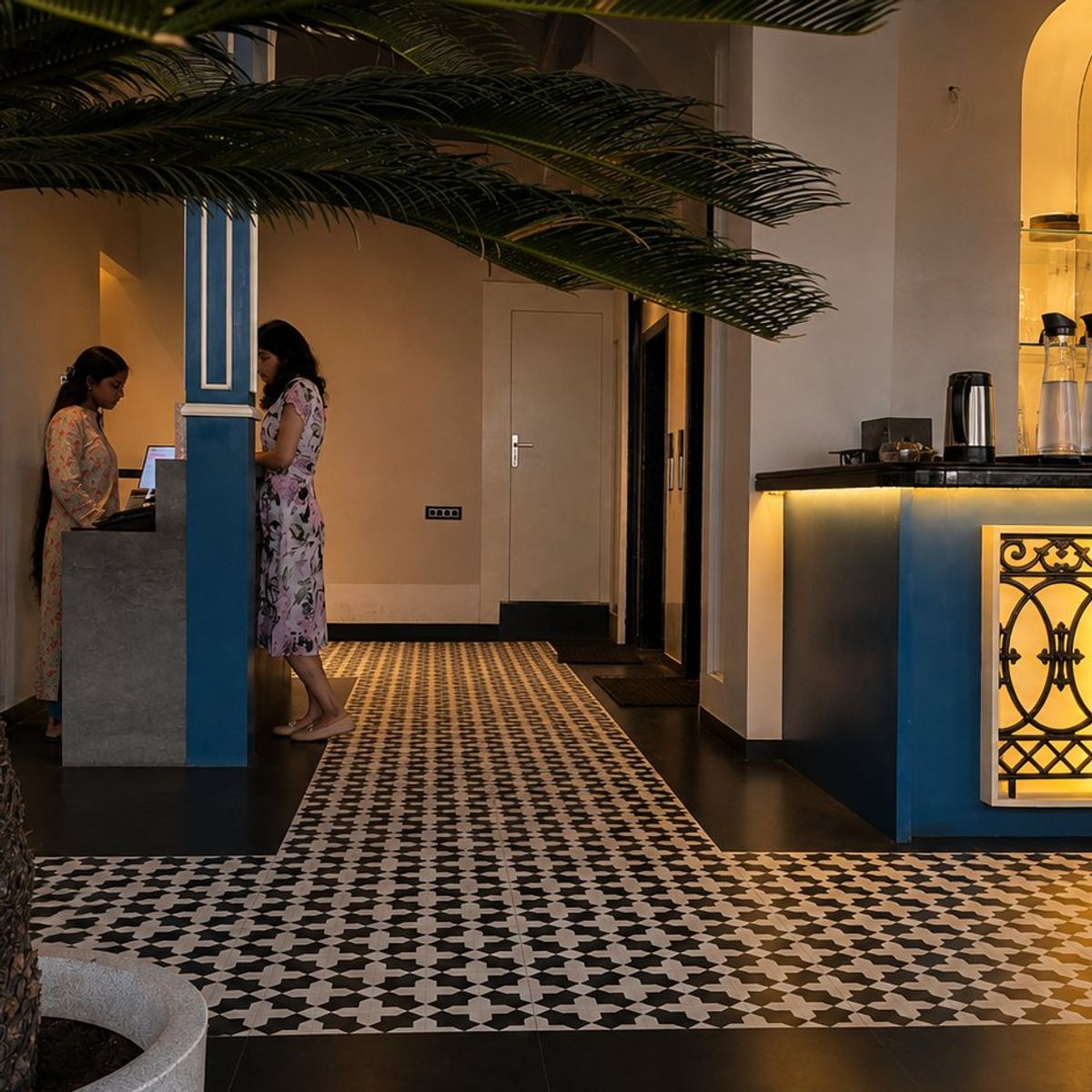 The entrance and reception, eight floors up