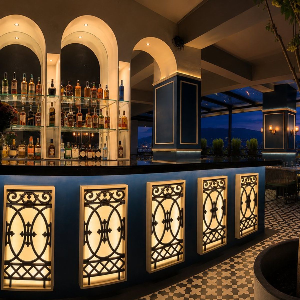 The backlit bar counter