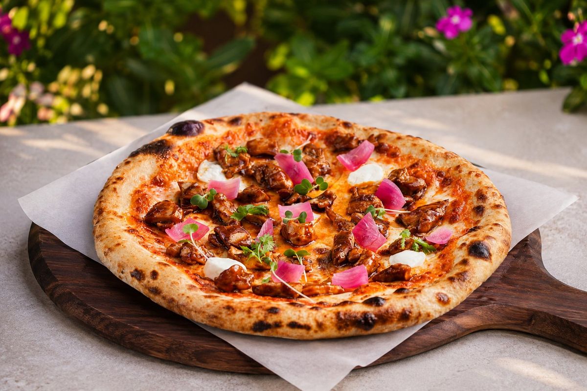 BBQ Chicken Pizza — plated at Levitate