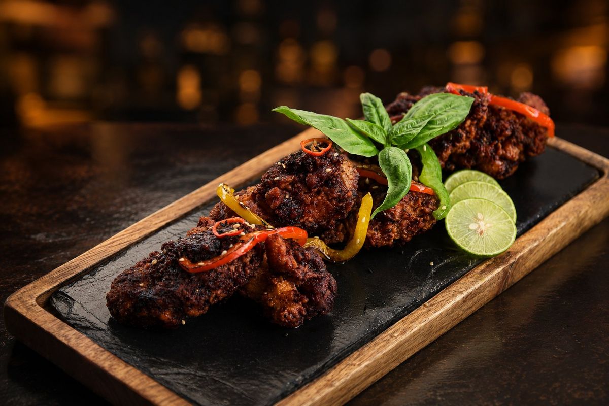 Bhoot Jolokia & Honey Chicken — plated at Levitate