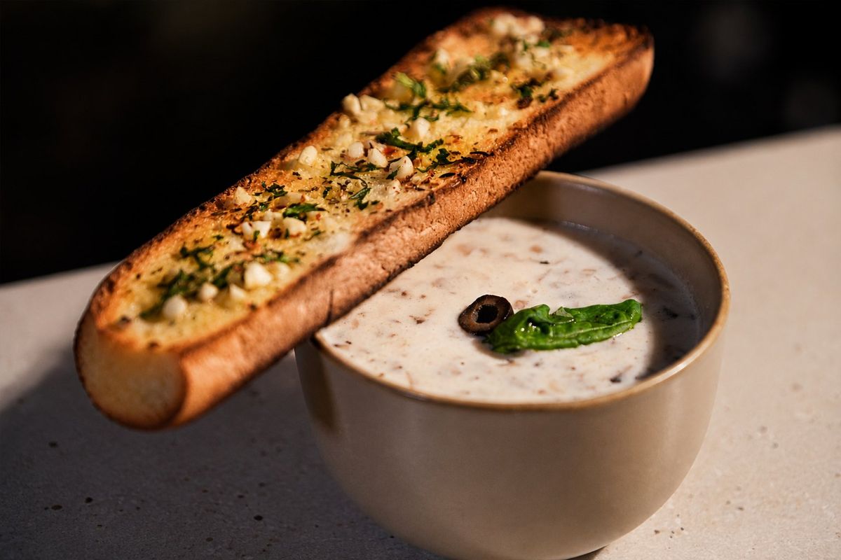 Cream of Mushroom Veg — plated at Levitate