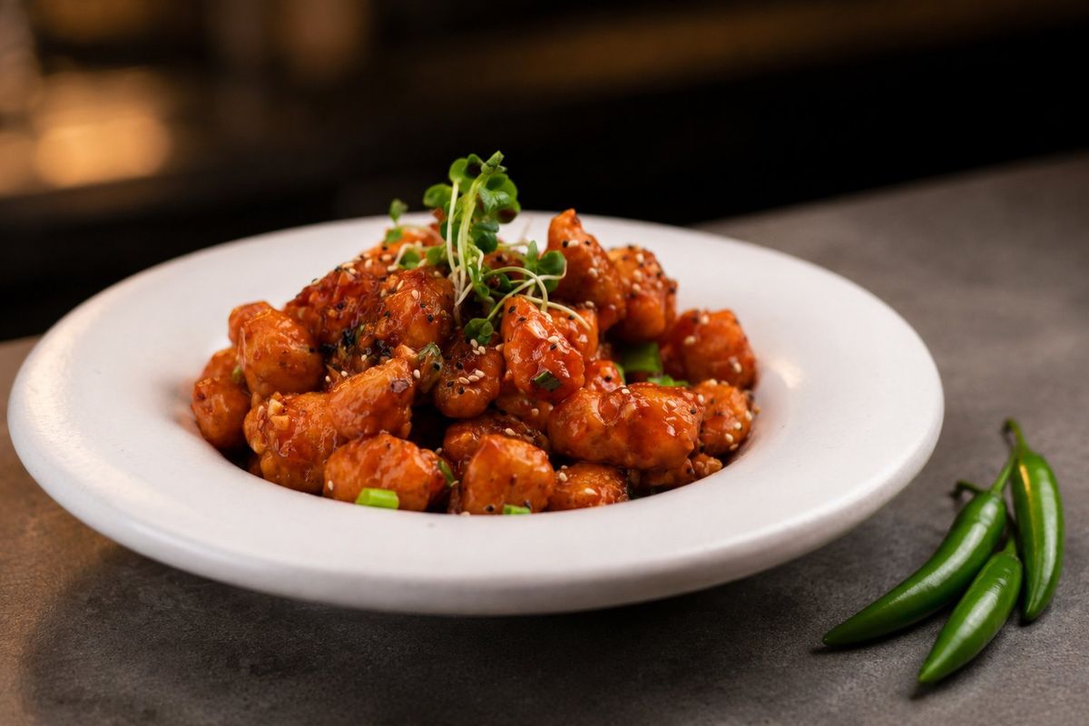 Crispy Chilli Baby Corn — plated at Levitate