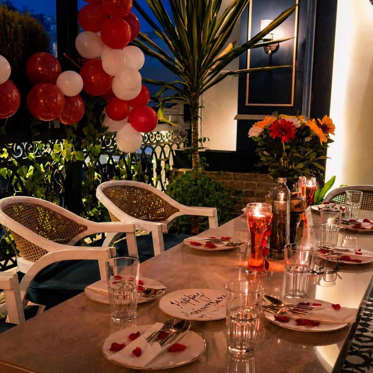 A celebration table, decorated and waiting