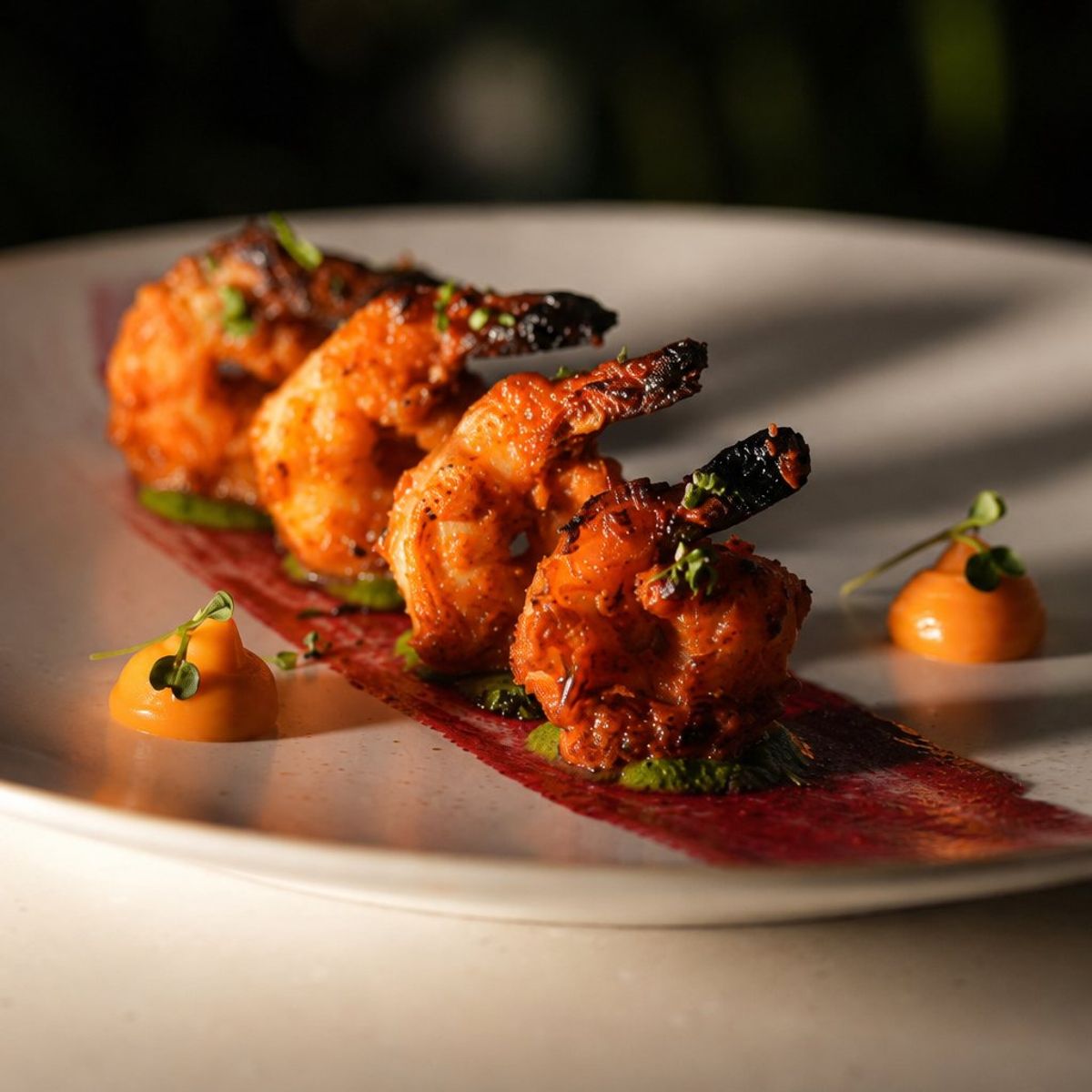 Tandoori prawn, fresh off the skewer