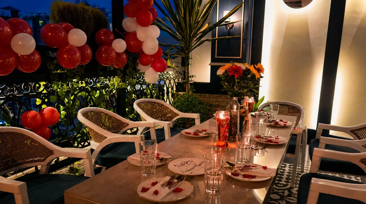 A group seated at a table dressed for a celebration