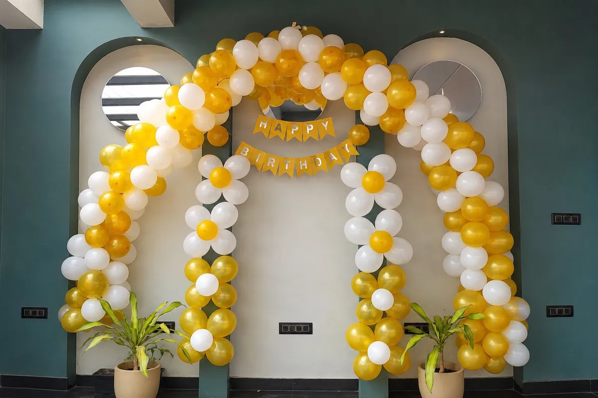 Gold décor — white and gold balloon arch