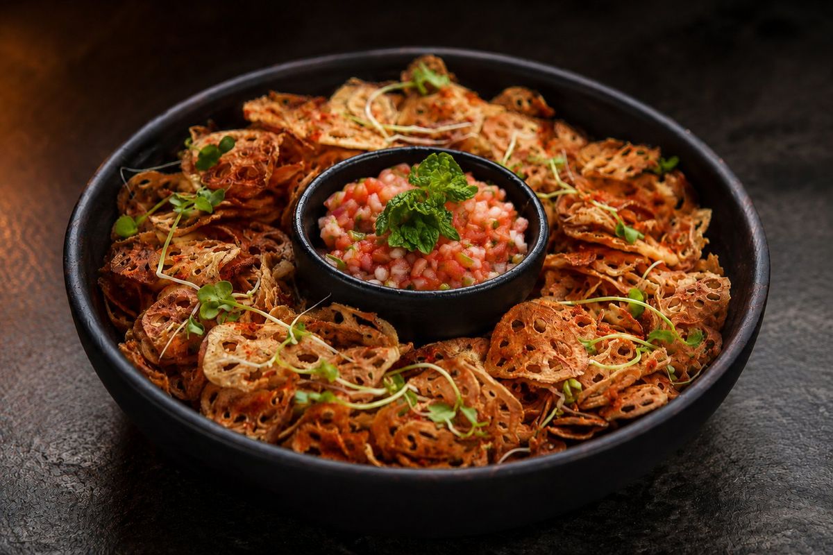 Lotus Stem Chips — plated at Levitate