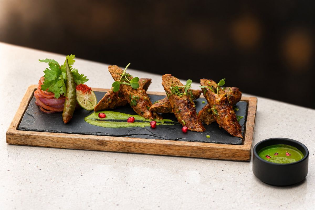 Mutton Seekh — plated at Levitate