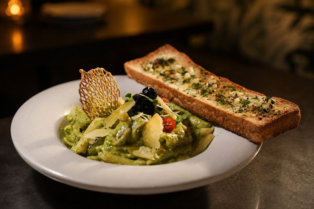 Penne Pesto — plated at Levitate