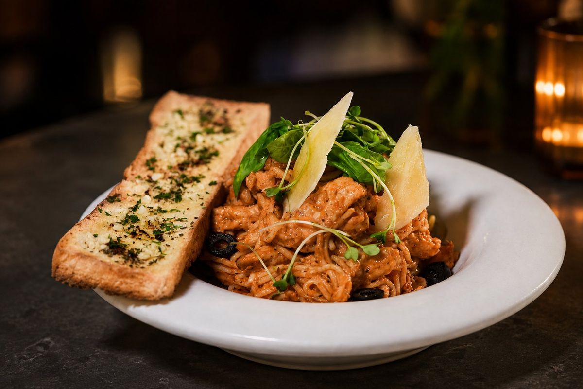 Spaghetti Marinara — plated at Levitate