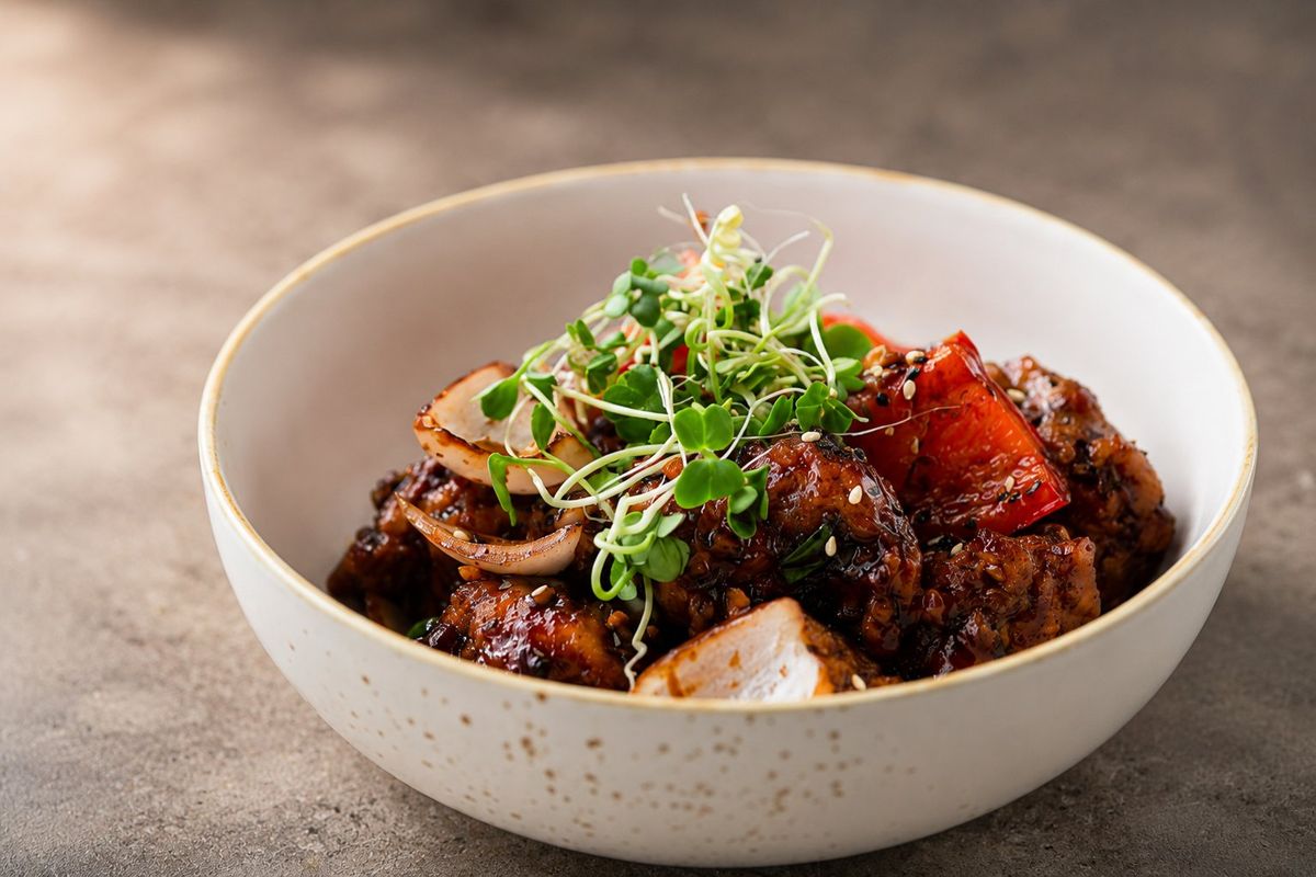 Tangra Chilli Pork — plated at Levitate