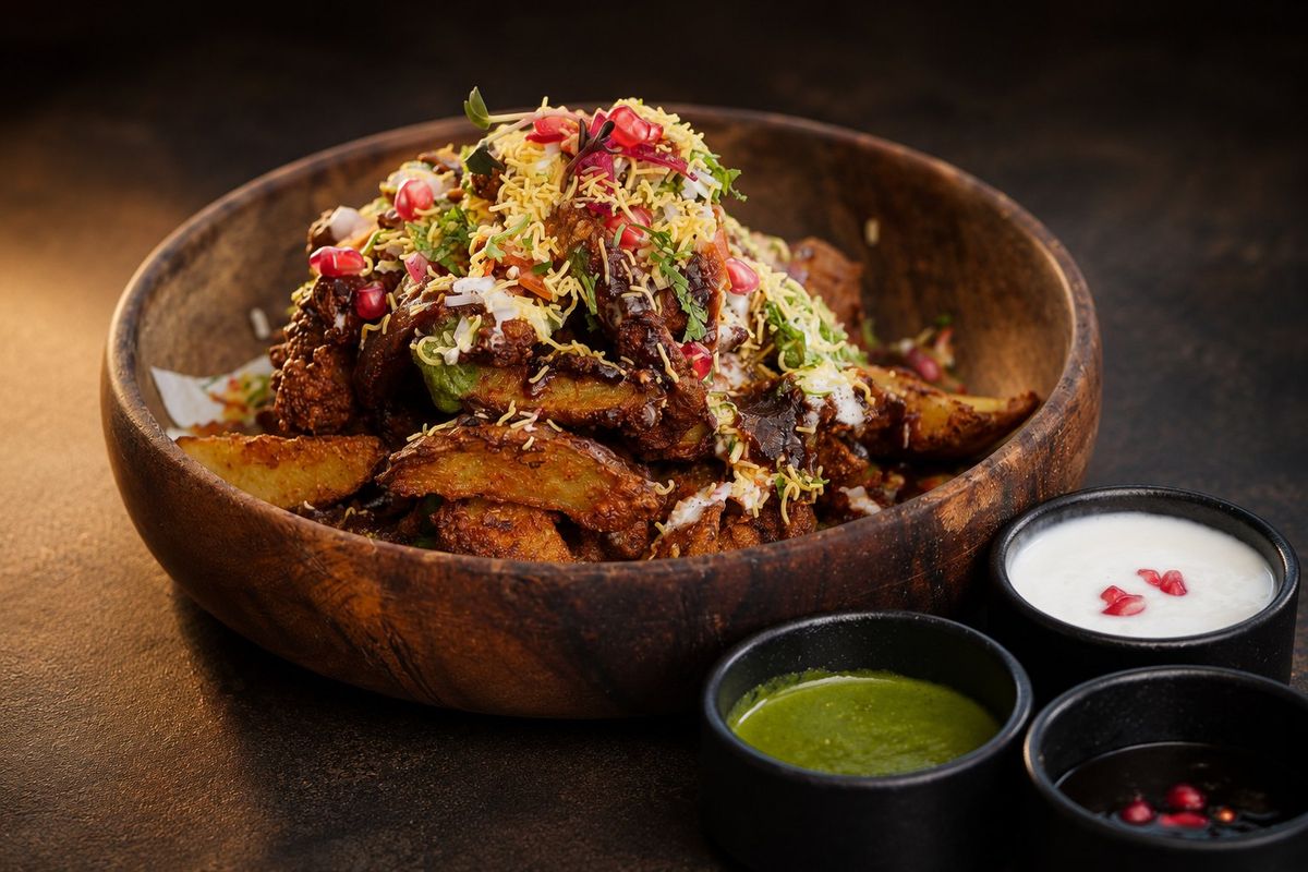 Tangy Tandoori Wedges Chaat — plated at Levitate